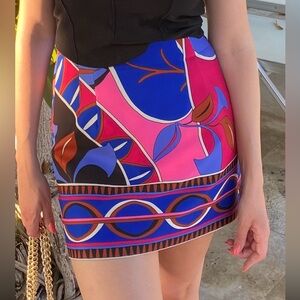 ZARA Pink & Blue Printed Mini Skirt